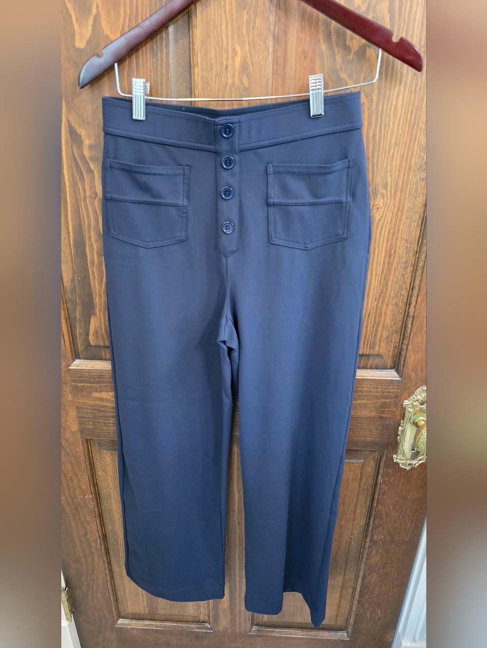 HALARA Navy Button-Front Wide-Leg Pants